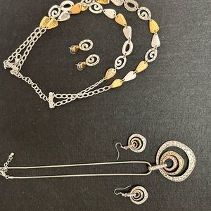 2 Sets of Silver/Gold Necklaces and Earrings